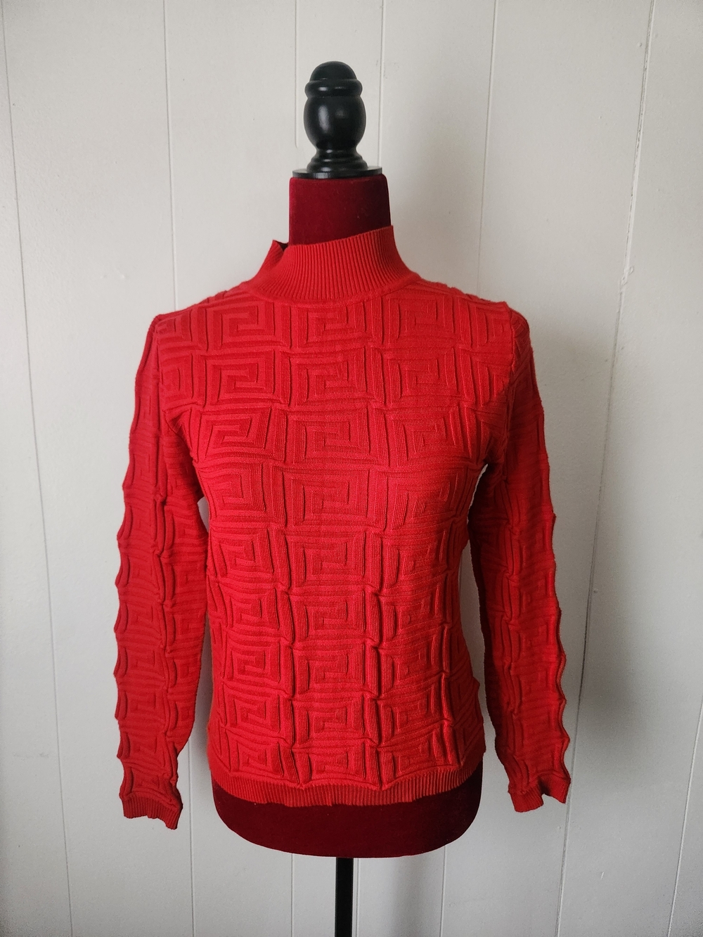 Red Mock Neck Textured Sweater Size Large Preppy Casual Chic